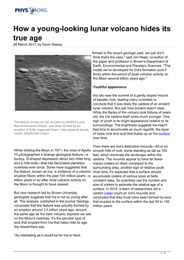 How a Young-Looking Lunar Volcano Hides Its True Age 28 March 2017, by Kevin Stacey