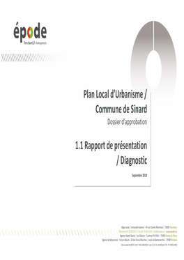 Plan Local D'urbanisme / Commune De Sinard 1.1 Rapport De