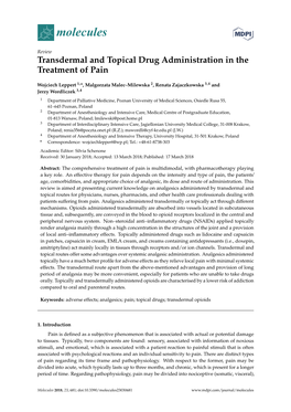 Transdermal and Topical Drug Administration in the Treatment of Pain