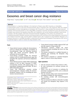 Exosomes and Breast Cancer Drug Resistance Xingli Dong1,2, Xupeng Bai 2,3,Jieni2,3,Haozhang 4,Weiduan5, Peter Graham2,3 Andyongli 2,3,6