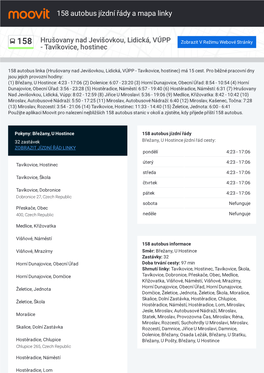 158 Autobus Jízdní Řády a Mapa Cesty Linky
