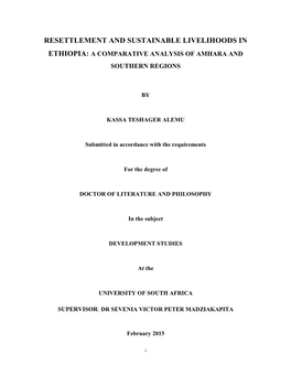 Resettlement and Sustainable Livelihoods in Ethiopia: a Comparative Analysis of Amhara And