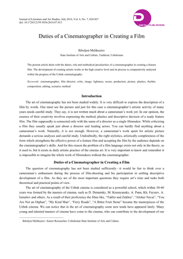 Duties of a Cinematographer in Creating a Film