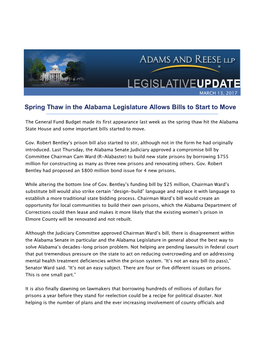 Spring Thaw in the Alabama Legislature Allows Bills to Start to Move