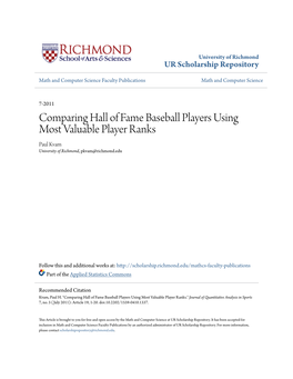 Comparing Hall of Fame Baseball Players Using Most Valuable Player Ranks Paul Kvam University of Richmond, Pkvam@Richmond.Edu