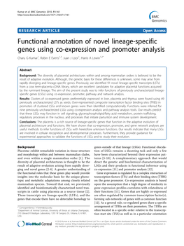Functional Annotation of Novel Lineage-Specific Genes Using Co-Expression and Promoter Analysis Charu G Kumar1, Robin E Everts1,3, Juan J Loor1, Harris a Lewin1,2*