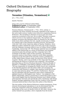 Nennius [Ninnius, Nemniuus] (Fl