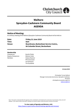 Agenda of Waihoro/Spreydon-Cashmere Community Board