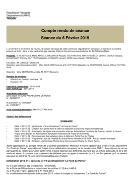 Compte-Rendu Du Conseil Municipal Du 6 Février 2019