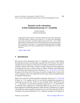 Remarks on the Cohomology of Finite Fundamental Groups of 3–Manifolds