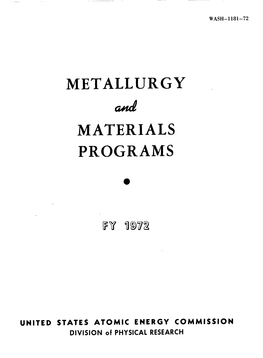 Metallurgy Materials Programs