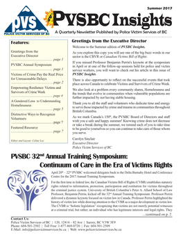 PVSBC Insights a Quarterly Newsletter Published by Police Victim Services of BC