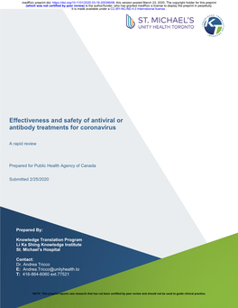 Effectiveness and Safety of Antiviral Or Antibody Treatments for Coronavirus