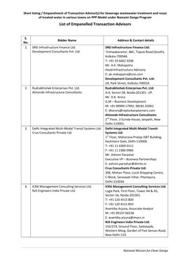 List of Empanelled Transaction Advisors