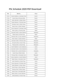 PSL Schedule 2020 PDF Download