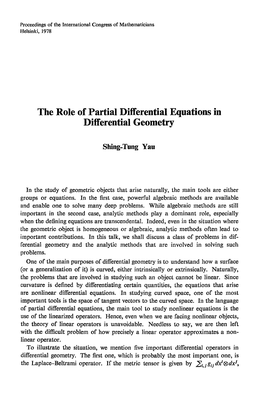 The Role of Partial Differential Equations in Differential Geometry