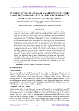 An Investigation of Language Maintenance Strategies Among the Maragoli Youth of Uriri Subcounty, Kenya