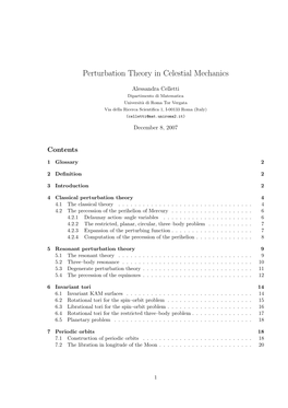 Perturbation Theory in Celestial Mechanics