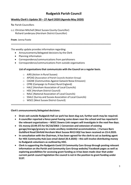 27 April 2020 (Agenda May 2020) To: Parish Councillors C.C: Christian Mitchell (West Sussex County Councillor) Richard Landeryou (Horsham District Councillor)