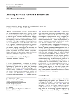 Assessing Executive Function in Preschoolers