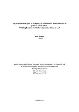 Big Business As an Agent of Change in the Development of Dutch Industrial Policies, 1970S-2010S. with Implications for the Varieties of Capitalism Model