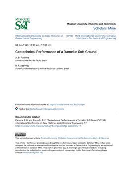 Geotechnical Performance of a Tunnel in Soft Ground