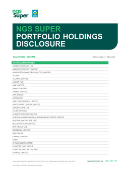 Ngs Super Portfolio Holdings Disclosure