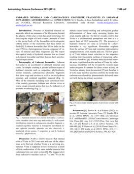 Hydrated Minerals and Carbonaceous Chondrite Fragments in Lohawat Howardite: Astrobiological Implications: M