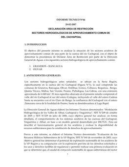 Informe Tecnico Nº46 28-02-2007 Declaración Area De Restricción Sectores Hidrogeológicos De Aprovechamiento Comun De Del Ca