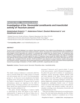 PHCOG RES.: Research Article Investigation of the Flavonoidal Constituents and Insecticidal Activity of Teucrium Zanonii