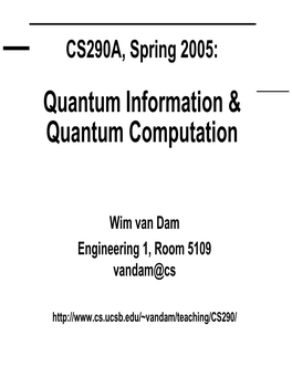 Quantum Information & Quantum Computation