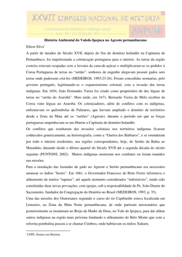 História Ambiental Do Valedo Ipojuca No Agreste Pernambucano Edson