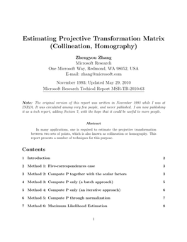 Estimating Projective Transformation Matrix (Collineation, Homography)