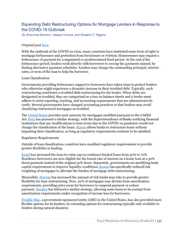 Expanding Debt Restructuring Options for Mortgage Lenders in Response to the COVID-19 Outbreak by Shavonda Brandon, Vaasavi Unnava, and Rosalind Z