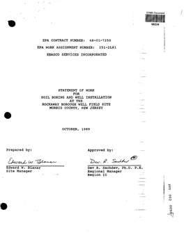 Statement of Work for Soil Boring and Well Installation at the Rockaway Borough Well Field Site Morris County, New Jersey