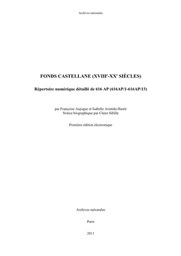 FONDS CASTELLANE (Xviiie-Xxe SIÈCLES)