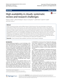 High Availability in Clouds: Systematic Review and Research Challenges Patricia T