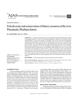Fish Diversity and Conservation of Fishery Resources of the River Pilasalunki, Phulbani District