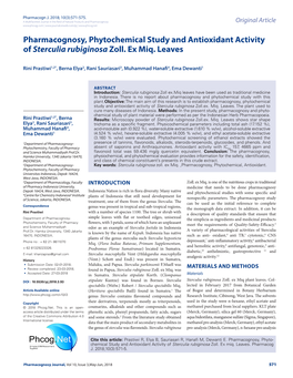 Pharmacognosy, Phytochemical Study and Antioxidant Activity of Sterculia Rubiginosa Zoll