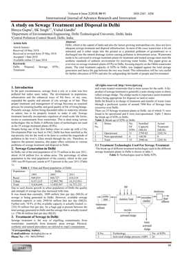 A Study on Sewage Treatment and Disposal in Delhi