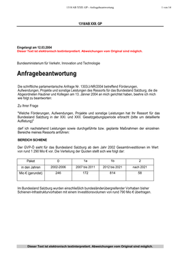 Anfragebeantwortung 1 Von 14