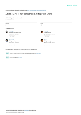 A Bird's View of New Conservation Hotspots in China