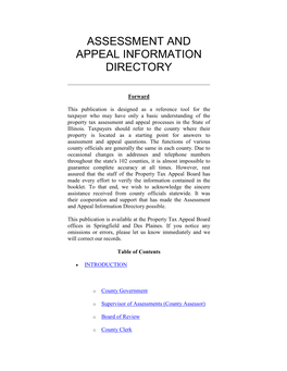 Assessment and Appeal Information Directory