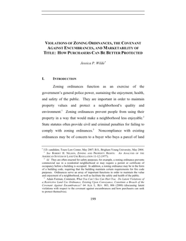 Violations of Zoning Ordinances, the Covenant Against Encumbrances, and Marketability of Title: How Purchasers Can Be Better Protected