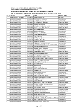 Clerks (Ibps Clerk Ix Process) - Notice Dtd 12.09.2019 List of Candidates Provisionally Selected and Allotted by Ibps for Post of Clerk