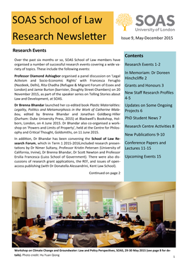 SOAS School of Law Research Newsletter Was Edited by Dr Petra Mahy