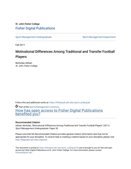 Motivational Differences Among Traditional and Transfer Football Players