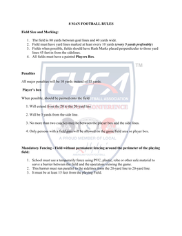 8 MAN FOOTBALL RULES Field Size and Marking