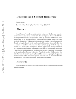 [Physics.Hist-Ph] 14 Dec 2011 Poincaré and Special Relativity