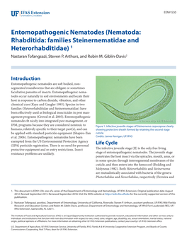 Entomopathogenic Nematodes (Nematoda: Rhabditida: Families Steinernematidae and Heterorhabditidae) 1 Nastaran Tofangsazi, Steven P